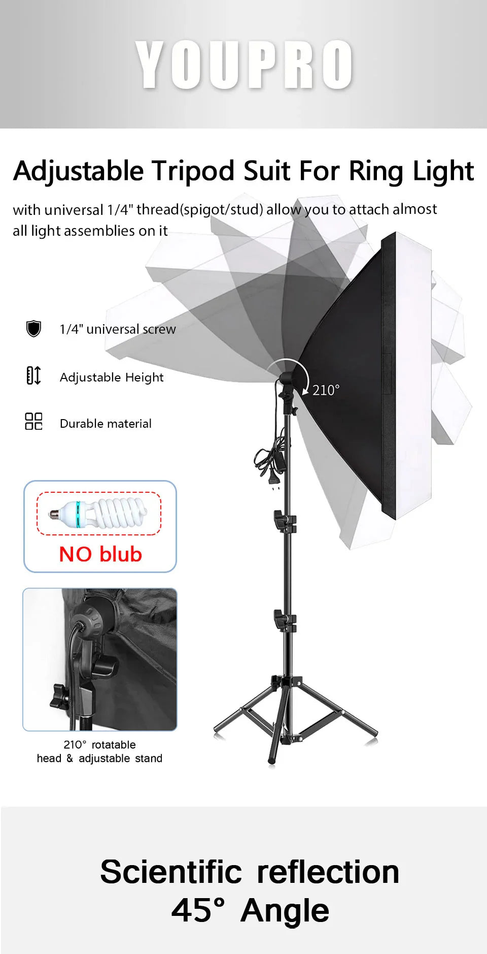Professional Photography Softbox Lighting Kit – Soft Box with Tripod & E27 Continuous Bulb for Photo Studio