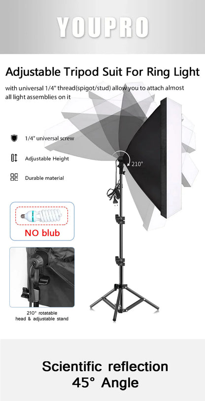 Professional Photography Softbox Lighting Kit – Soft Box with Tripod & E27 Continuous Bulb for Photo Studio