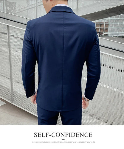 Men’s Business Suit Set — Blazer, Vest & Pants, Slim Fit Solid Color Wedding & Formal Dress Suit, Plus Size