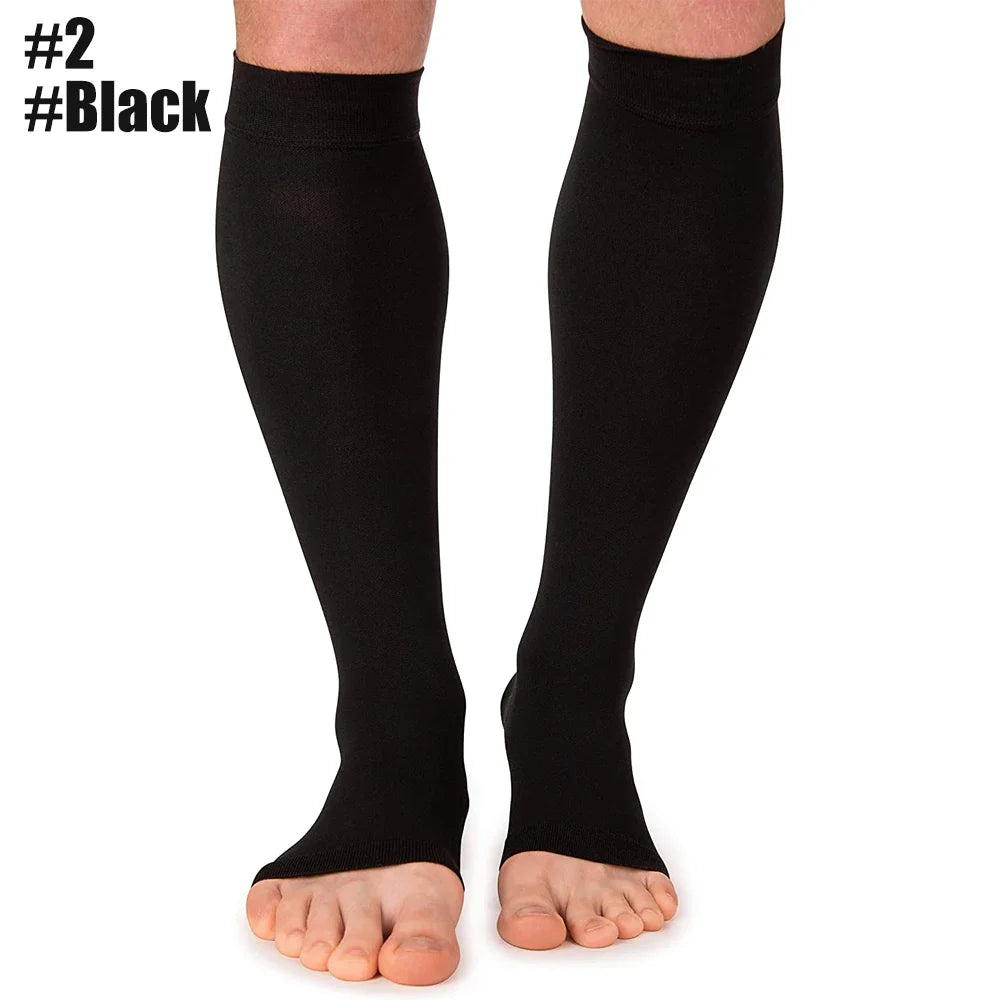 Plus Size Compression Calf Sleeves (S–7XL) – 30–40mmHg Medical Support Socks for Varicose Veins, Edema & Running Athletics Toeless Stockings for Men & Women