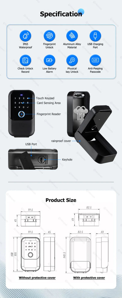 TTlock Smart Key Lock Box – Wireless Digital Code & Bluetooth Key Safe, App-Controlled Electronic Key Box for Home or Host