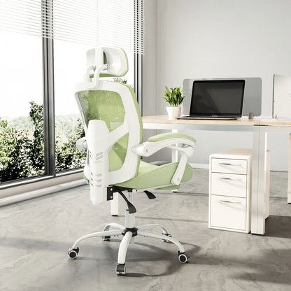Ergonomic Reclining High Back Mesh Chair - Rocking Gaming & Computer Desk Chair with Lumbar Support Pillow and Swivel Rolling Base