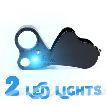 30X 60X LED Jewelry Loupe Magnifier - Foldable Illuminated Eye Glass for Gems Coins and Watch Inspection