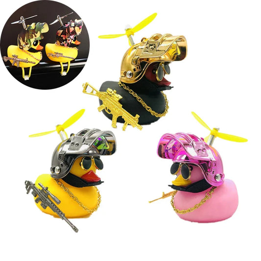 Yellow Duck with Helmet Car and Bike Accessory - Tertiary Helmet Duck Interior Ornament for Auto and Car Decoration