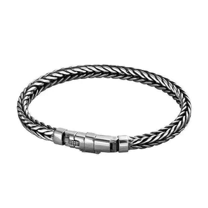100% S925 Sterling Silver Handmade Woven Bracelet — Retro Domineering Style for Men & Women, Pure Silver Jewelry