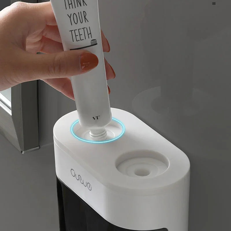 Effortless Toothpaste Dispenser with Magnetic Toothbrush Holder - Wall Mounted Bathroom Accessories