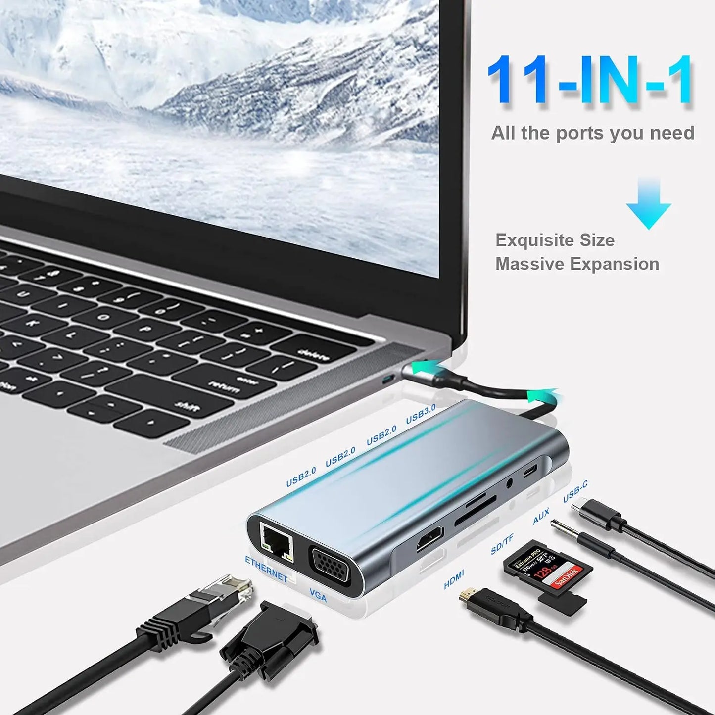 USB C Hub Adapter – 4K HDMI, VGA, PD, RJ45, SD/TF Card Reader for MacBook Pro/Air M1 & iPad