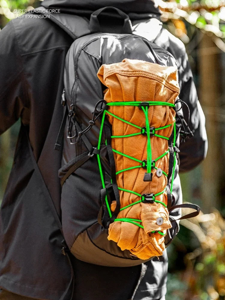 DIY Elastic Backpack Expansion Rope Set - Outdoor Camping & Mountaineering Gear Strap with Adjustable Buckle