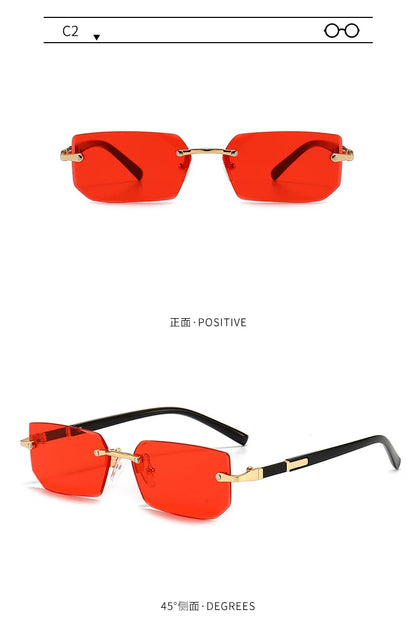 Rimless Rectangle Sunglasses — Fashion Small Square Shades for Men & Women, Summer Travel Eyewear