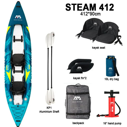 AQUA MARINA STEAM Inflatable Sport Kayak – 1-2 Person PVC Canoe Dinghy Raft with Pump, Seat & Drop Stitch Floor