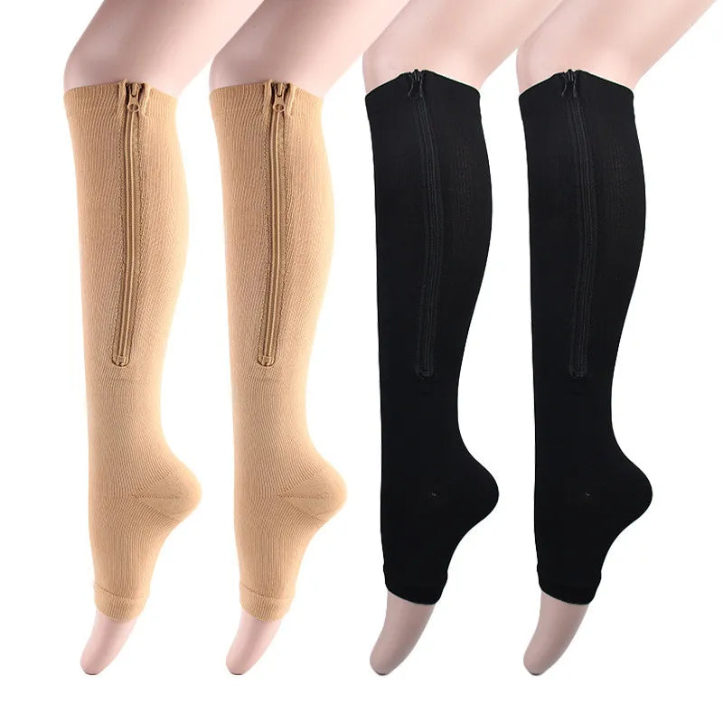 Professional Long Compression Socks with Zipper - Sports Pressure Leg Support for Women, Thick Varicose Vein Socks for Cycling