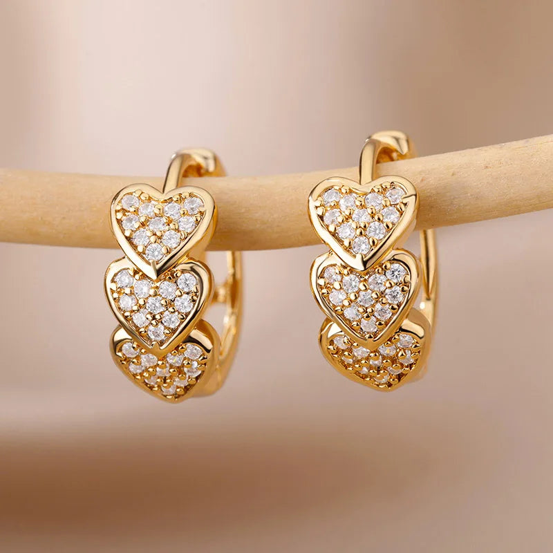 Huitan Gold Heart Hoop Earrings – Full CZ Paved Dazzling, Exquisite Bridal & Wedding Jewelry for Women
