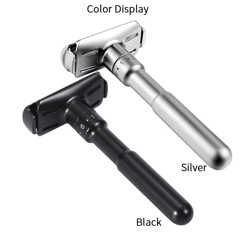Mingshi Adjustable Safety Razor – Double Edge Classic Men’s Shaver with 1-6 Mild to Aggressive Settings and 5 Blades