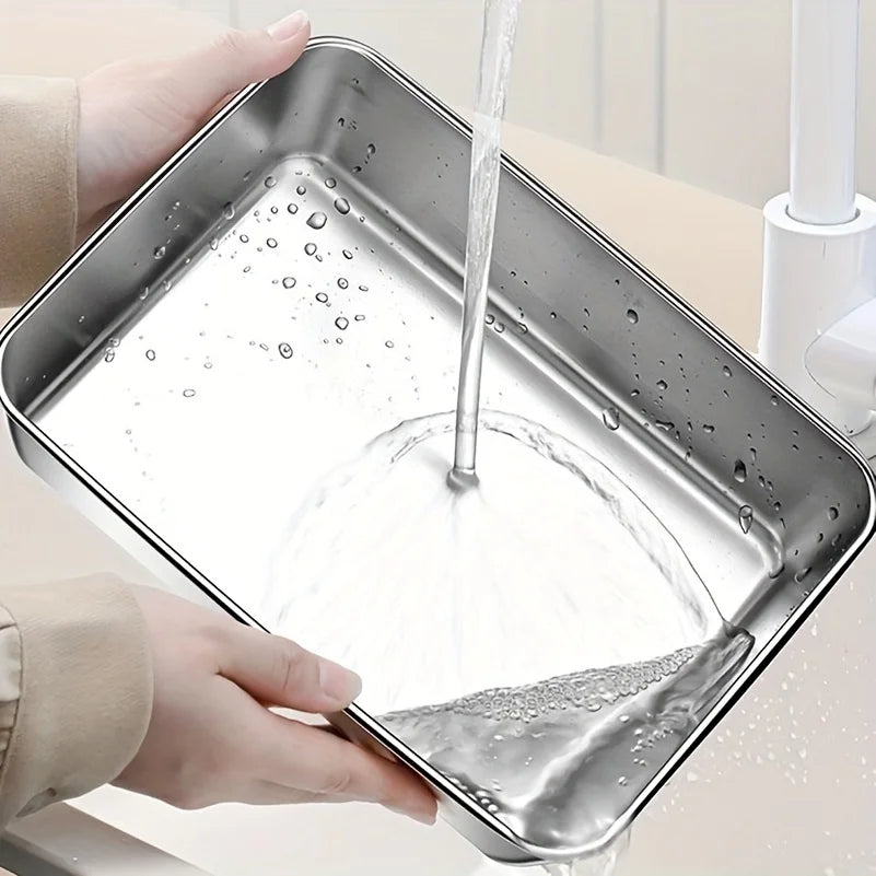 Stainless Steel Food Storage Container – Rectangular Dish with Lid for Noodles, Fruit, Lunch, and Refrigerator Organization