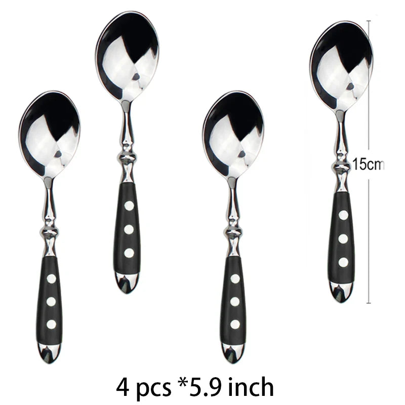 Classic Elegant Stainless Steel Cutlery Set – Fork, Spoon, Knife & Teaspoon Full Dining Steak Dinnerware Collection