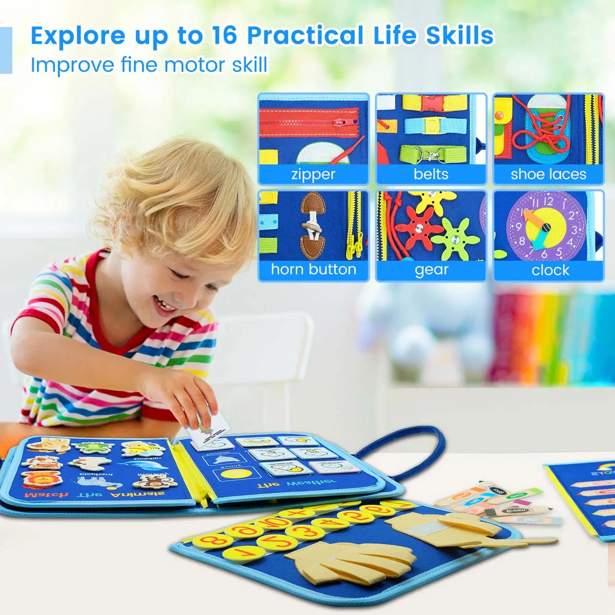 Montessori Busy Board for Toddlers – Sensory Busy Book for Early Education & Fine Motor Skills Learning Toys