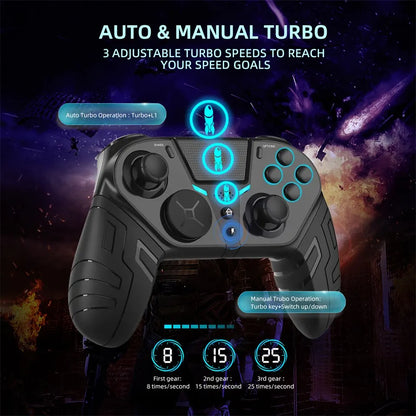 Wireless PS4 Controller with Dual Vibration - Bluetooth Gamepad with Programmable Turbo Function for PS4, Android, iOS, PC Joystick