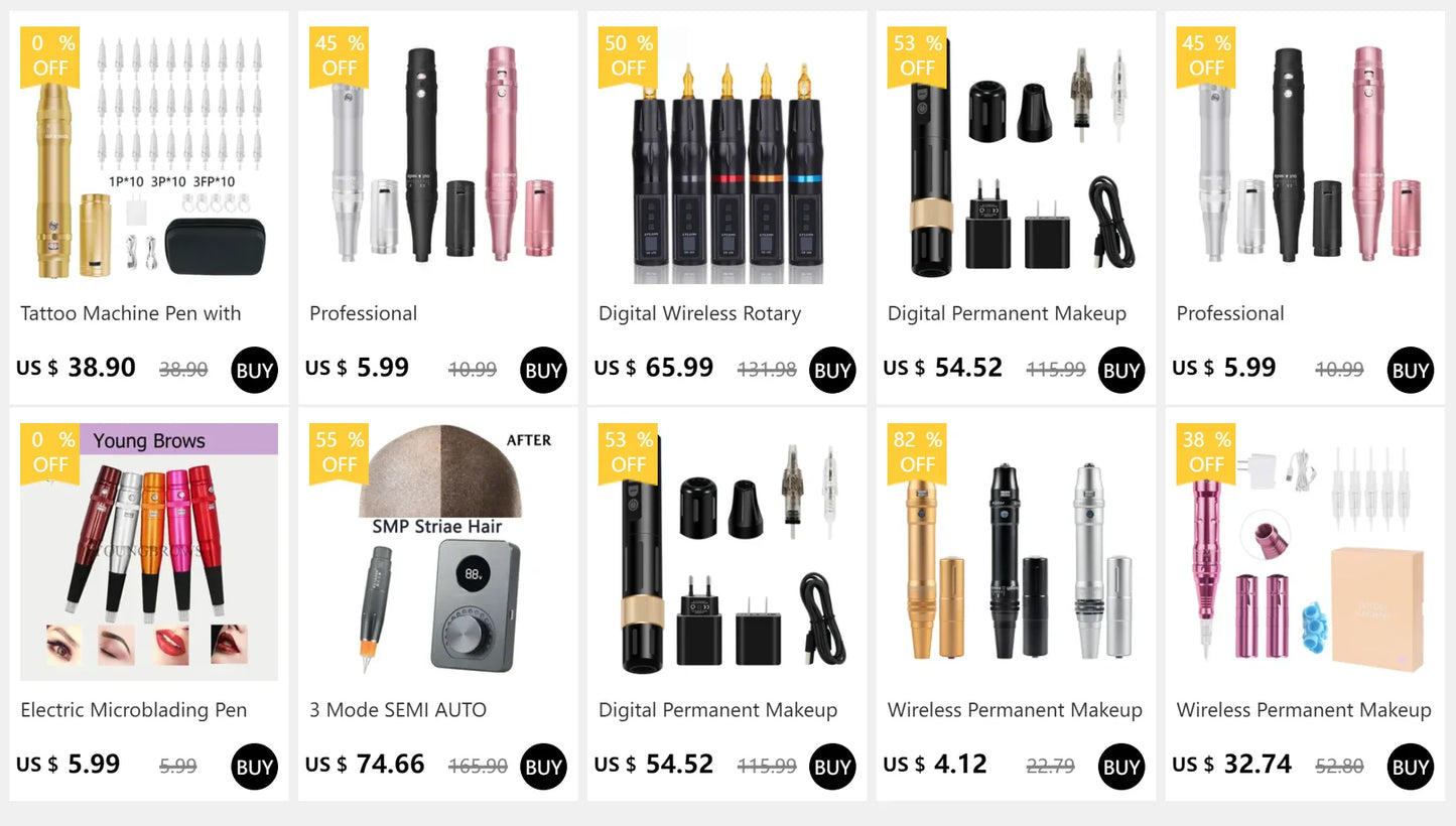 Professional Eyebrow Tattoo Machine — Wireless Micropigmentation & Microblading Pen with Battery