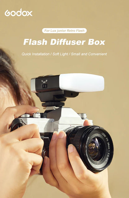 Godox Lux Junior Retro Speedlite — Flash with White, Yellow & Blue Diffuser Softbox