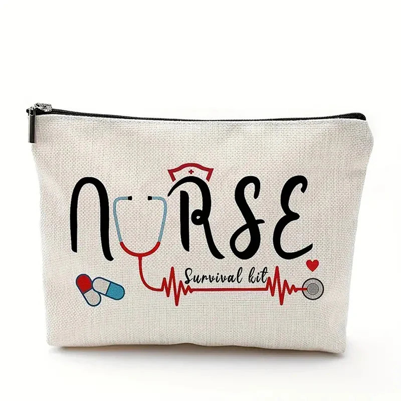Travel Fashion Cartoon Nurse Print Cosmetic Bag - Women's Designer Makeup Organizer, Heat Transfer Multifunctional Pencil Case