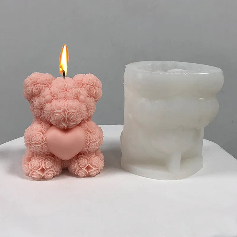 3D Bear Hug Love Silicone Candle Mold | DIY Cute Bear Pet Candle Making Supplies | Handmade Soap, Plaster, Resin Mold | Home Decor Gift