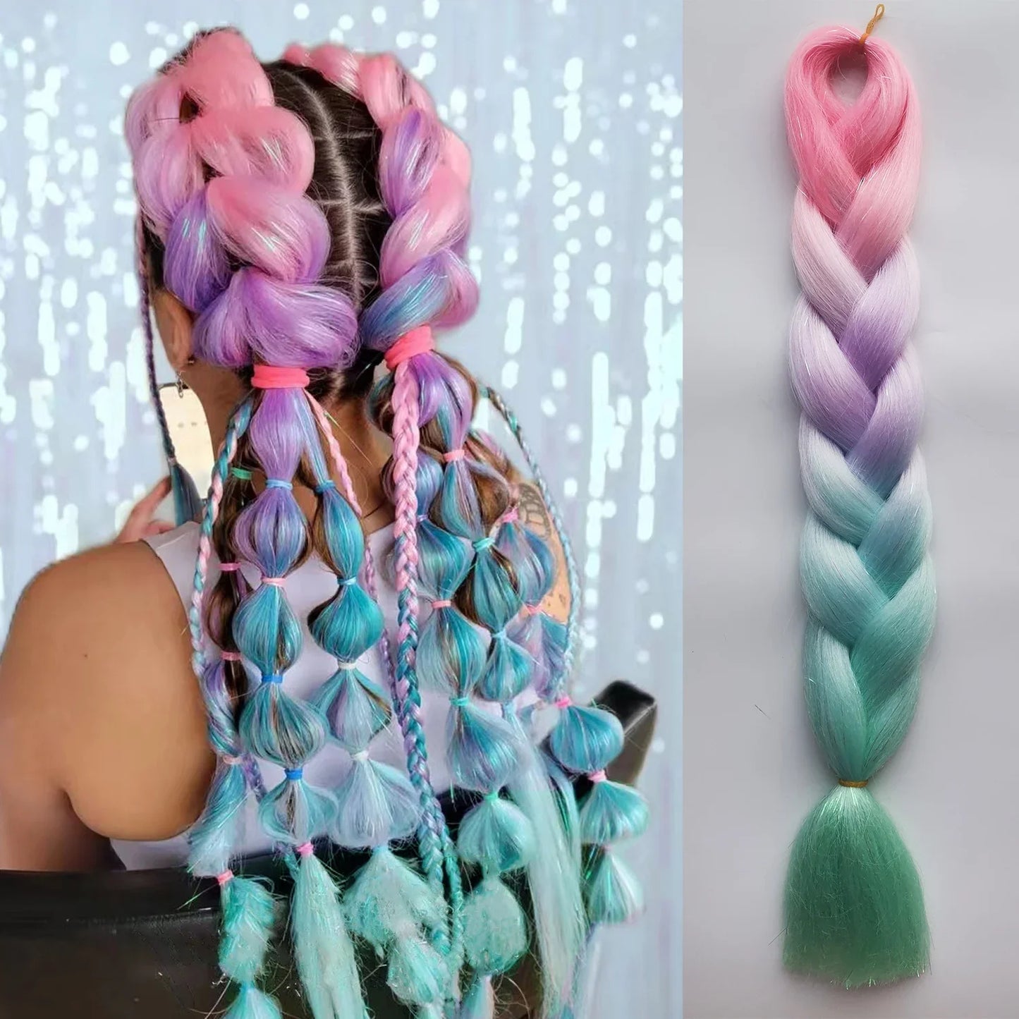 Purple, Pink & White Ombre Straight Braids – Hair Tinsel Festival Rave Extensions for Girls, Crazy Hair Day Braids
