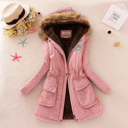 2024 Women's Winter Cotton Jacket – Slim Fit Hooded Parka, Embroidered Padded Warm Casual Overcoat