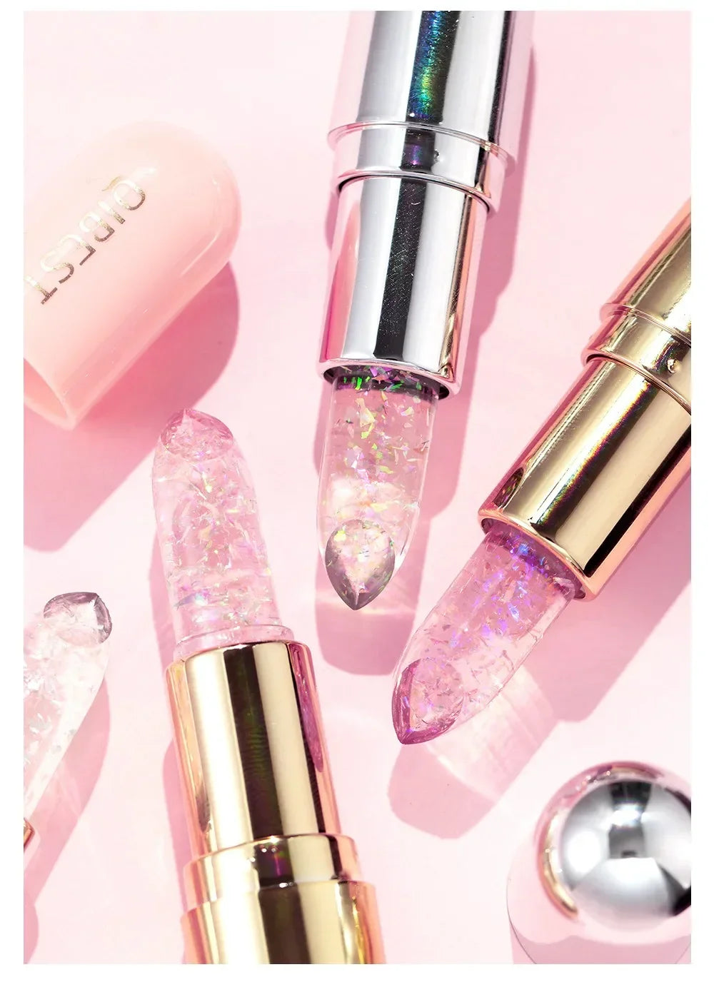Soft Jelly Color-Changing Lipstick – Glossy Hydrating Glitter Lip Balm with Sparkling Red Shade
