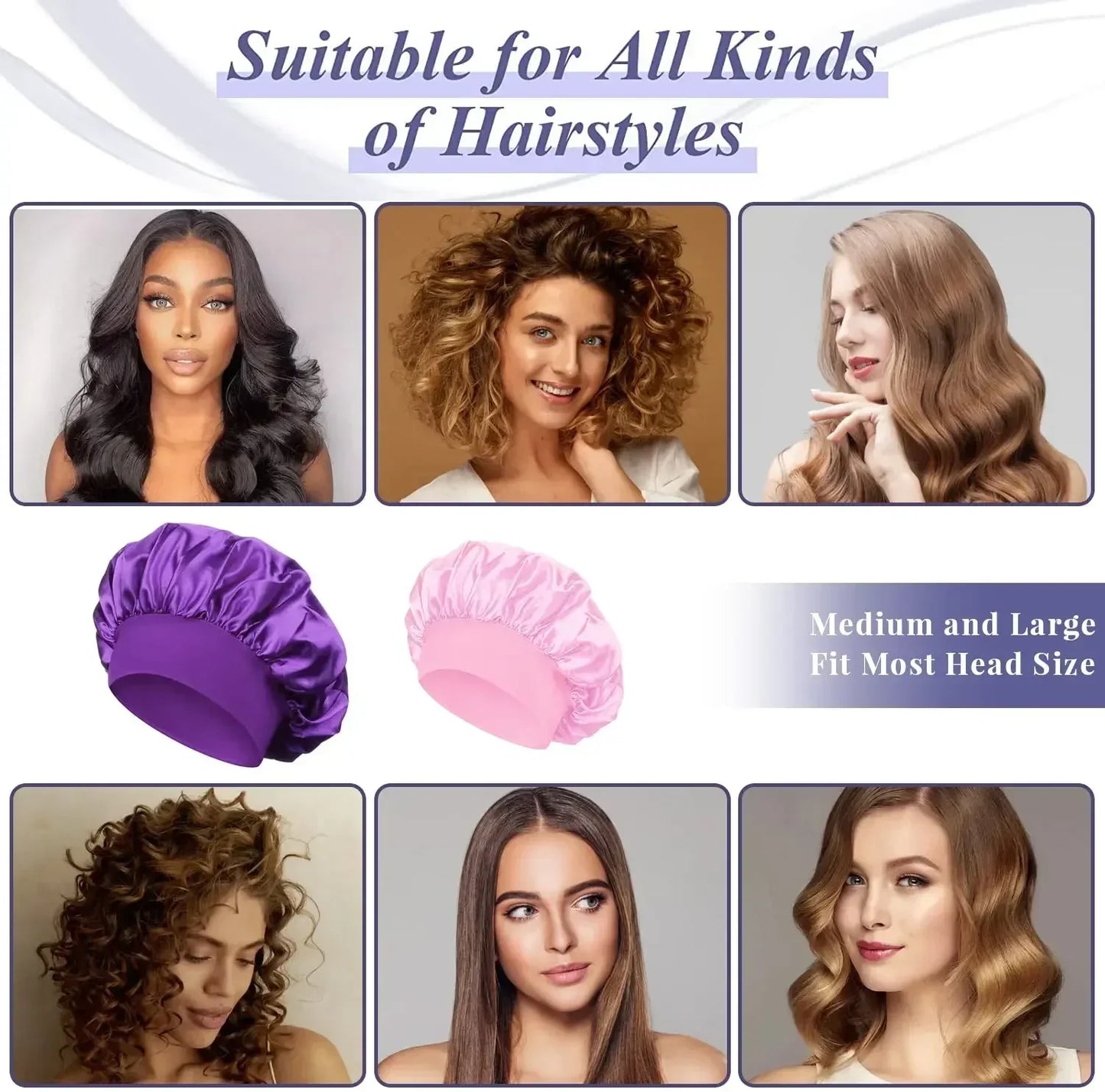 Soft Silk Satin Lined Bonnet – Large Satin Hair Wrap for Long Hair, Sleep & Shower Cap, Salon Tool