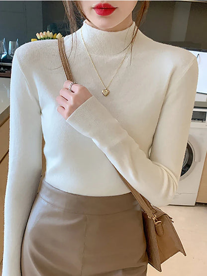 AOSSVIAO 2024 New Women's Turtleneck Sweater - Fashion Stretch Knitted Pullovers, Long Sleeve Bottoming Top