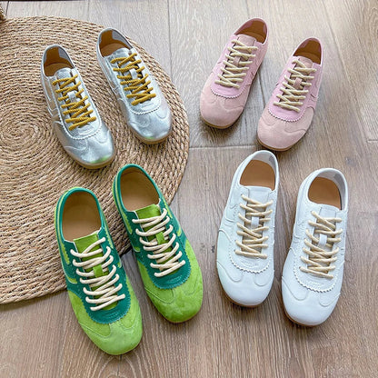 German 2025 Women’s Leather Sneakers — Retro Lace-Up Flat Training Shoes, Large Size Forrest Gump Style