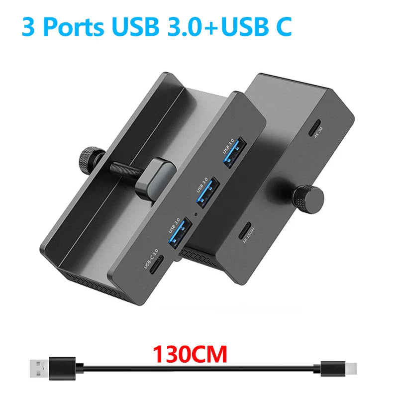 Aluminum 4-Port USB 3.0 Hub — High-Speed Clip Hub with Power Supply, 5–10Gbps Data Transfer, USB 3.2 for Mac & PC