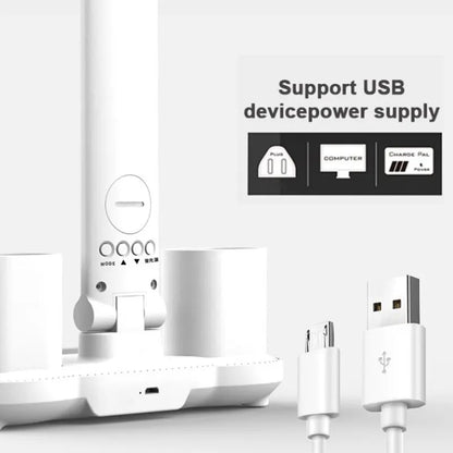 LED Clock Table Lamp – USB Rechargeable, Dimmable Desk Lamp with 2 Heads, 180° Rotate, Foldable, Eye Protection for Reading