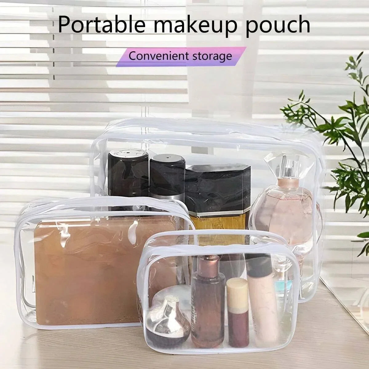 Clear Toiletry Bag — Portable Travel Makeup Organizer with Zipper, PVC Cosmetic Pouch, Airline Compliant