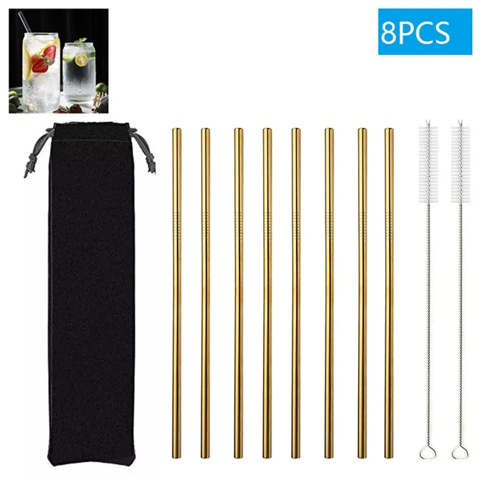 Eco-Friendly Reusable Glass & Metal Straws – 1/20PCS with Cleaning Brush for Smoothies, Milkshakes & Cocktails