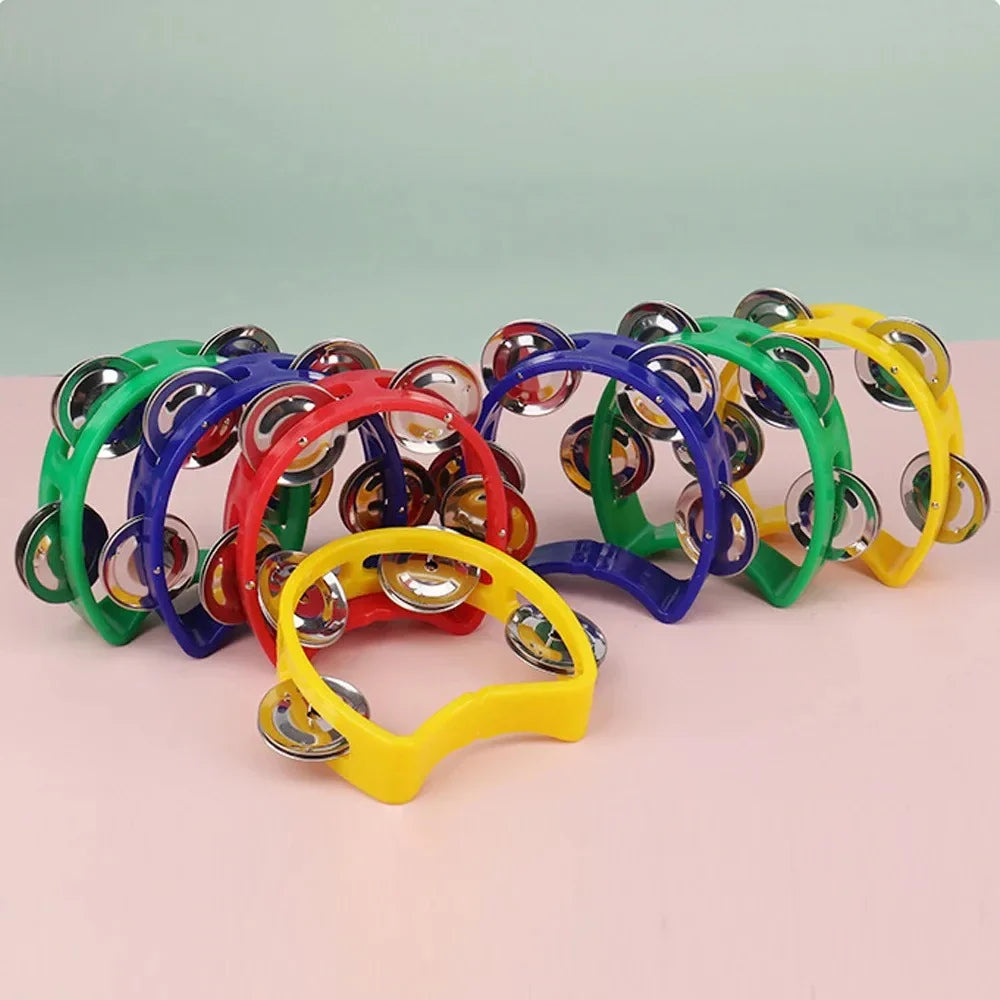 Plastic Handheld Tambourine – 4-Bell Percussion Instrument for Adults, Rhythm Music Toy
