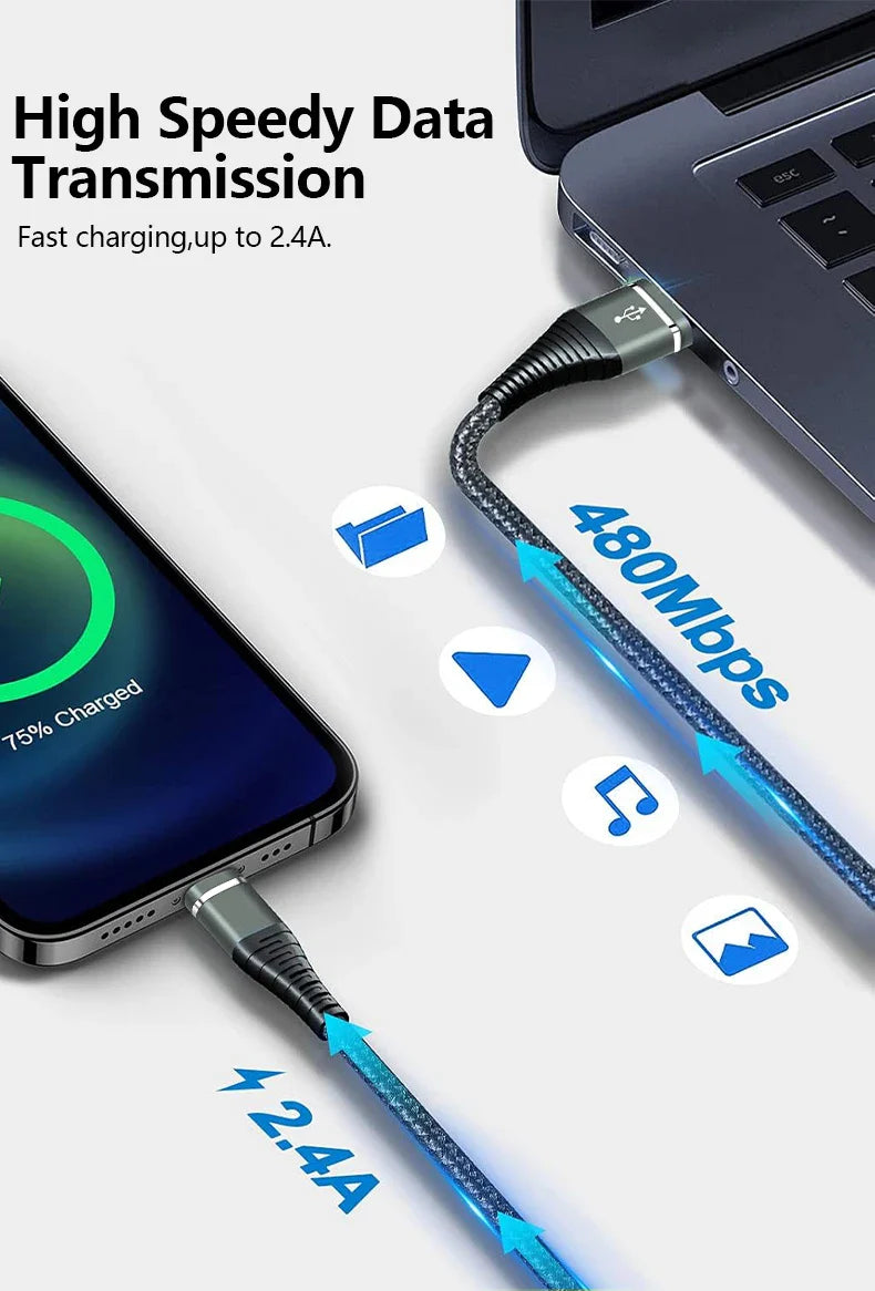 Original Lightning USB Fast Charging Cable – Nylon Braided Charger Cord for iPhone 14/13/12/11/XS/XR/8/7/6/SE