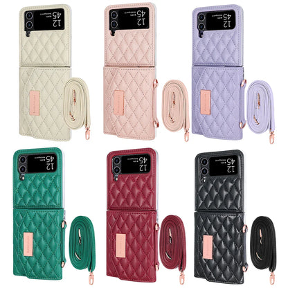 VIETAO Leather Wallet Phone Case with Crossbody Strap — Pink Purse Case for Samsung Galaxy Z Flip 3/4/5/6/7