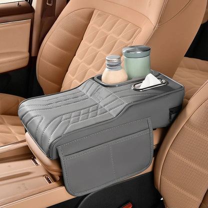 Car Center Console Armrest Box Pad Elevator Cushion – Storage Organizer with Tissue Holder, Cup Slot & Elbow Rest Interior Decor