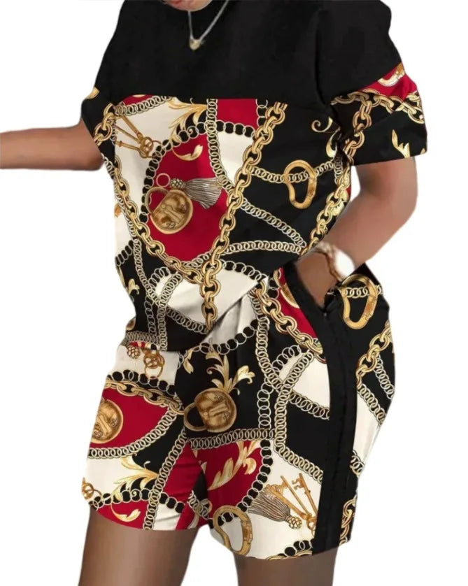 Women’s Printed 2-Piece Shorts Set – Short Sleeve T-Shirt & Elastic Waist Pants Matching Summer Y2K Outfit with Pockets (2025)