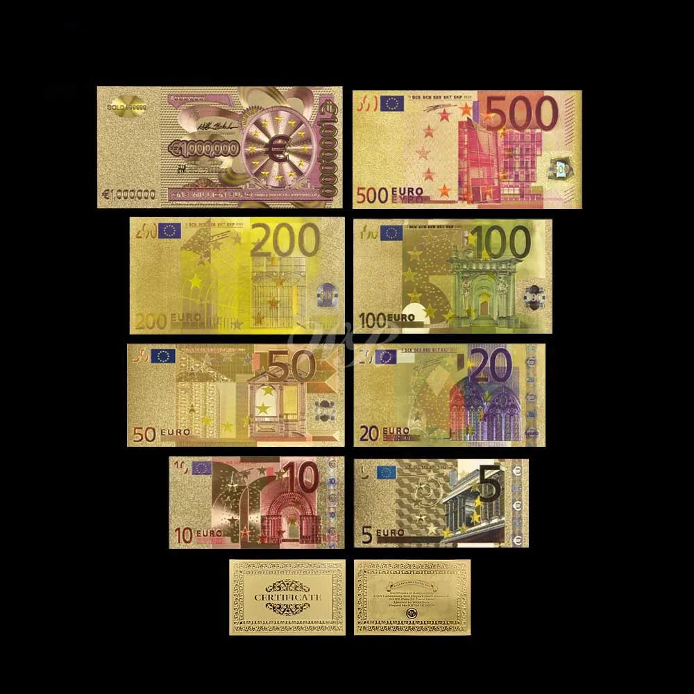 Colored European Banknote Currency Set – 5 to 1000 Million Euro Gold Notes for Business Gifts & Collection