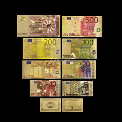 Colored European Banknote Currency Set – 5 to 1000 Million Euro Gold Notes for Business Gifts & Collection