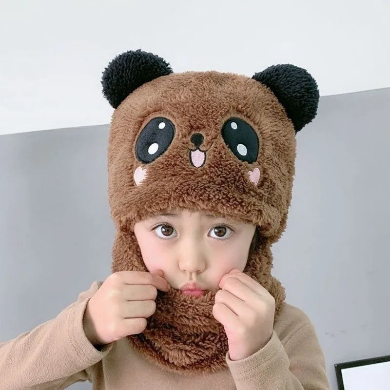 Fashionable Autumn & Winter Children's Cartoon Hat & Scarf Set - Double Layer Wool Warm Hat for Boys & Girls