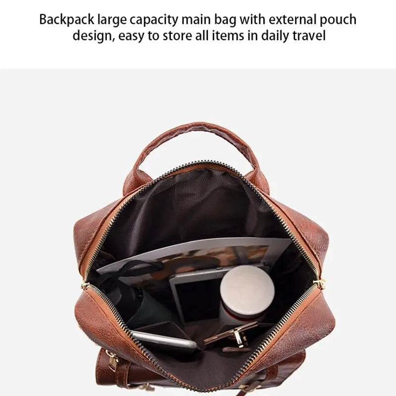 Vintage Women's Leather Backpack - Large Capacity, Daily Commute and Travel Bag, Perfect for Shopping