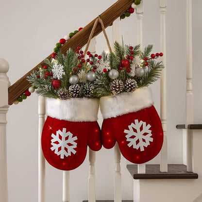 2025 Christmas Glove-Shaped Artificial Flower Garland Wreath — Window & Door Holiday Decoration