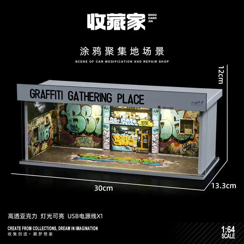 1/64 Scale Model Parking Space — Simulated Scene with Lights for Car Display (Figures & Cars Not Included)