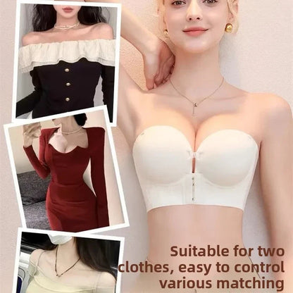 10CM Extreme Push-Up Strapless Bra – Front Closure, Anti-Slip Lift for Small Chest, AA-A-B Cups, No Side Bulge
