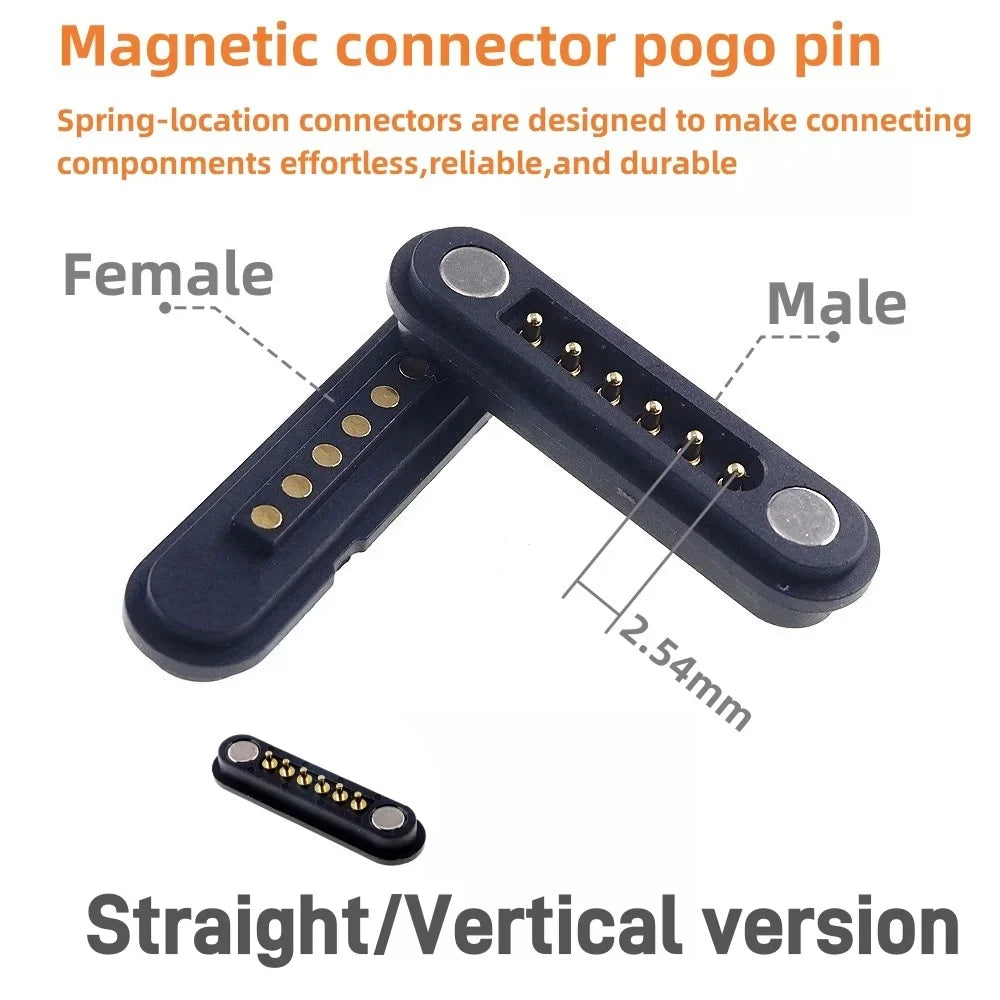 2A Waterproof Magnetic Pogo Pin Connector – 2.54mm Spring-Loaded DC Power Socket, 2-6 Positions