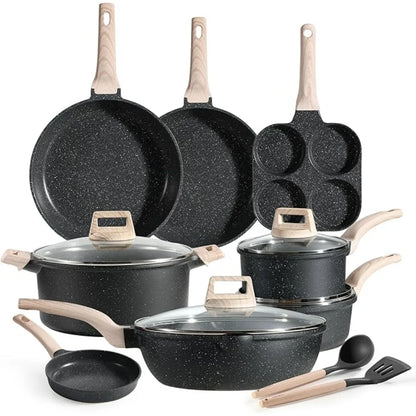 12 Piece Granite Non-Stick Cookware Set - Includes Frying Pan, Saucepan, Wok, and Oversized Casserole for Induction Cooking