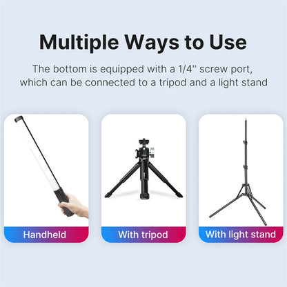 RGB LED Stick Light Wand Handheld Tube Video Light 3000K-6000K 2600mAh Rechargeable Photography Fill Lamp for Studio & Vlogging